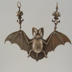 Vintage Pendant Bat Pendant Vintage Brass jewelry Large for Necklace Brass Stamping handmade jewlry image 1