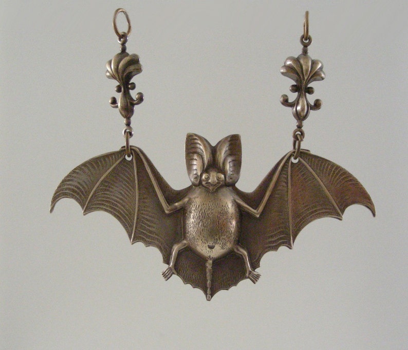 Vintage Pendant Bat Pendant Vintage Brass jewelry Large for Necklace Brass Stamping handmade jewlry image 1