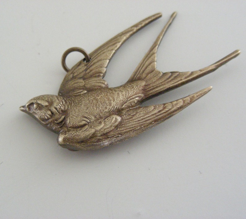 Pendant Large Swallow Bird Vintage Brass 2 pcs Stampings DIY Earrings image 2