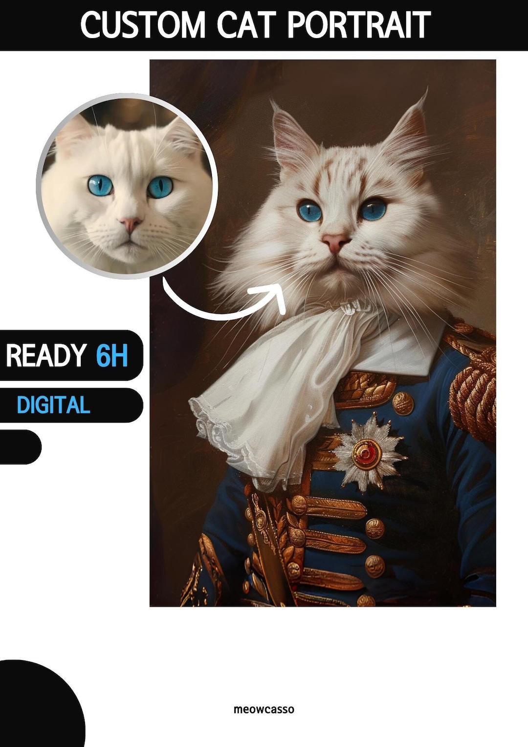 Custom Digital Cat Portrait | Personalized Feline Artwork | High ...