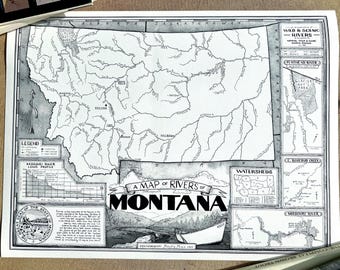 Hand-Drawn Montana Rivers Map - Giclée Art Print 18x24