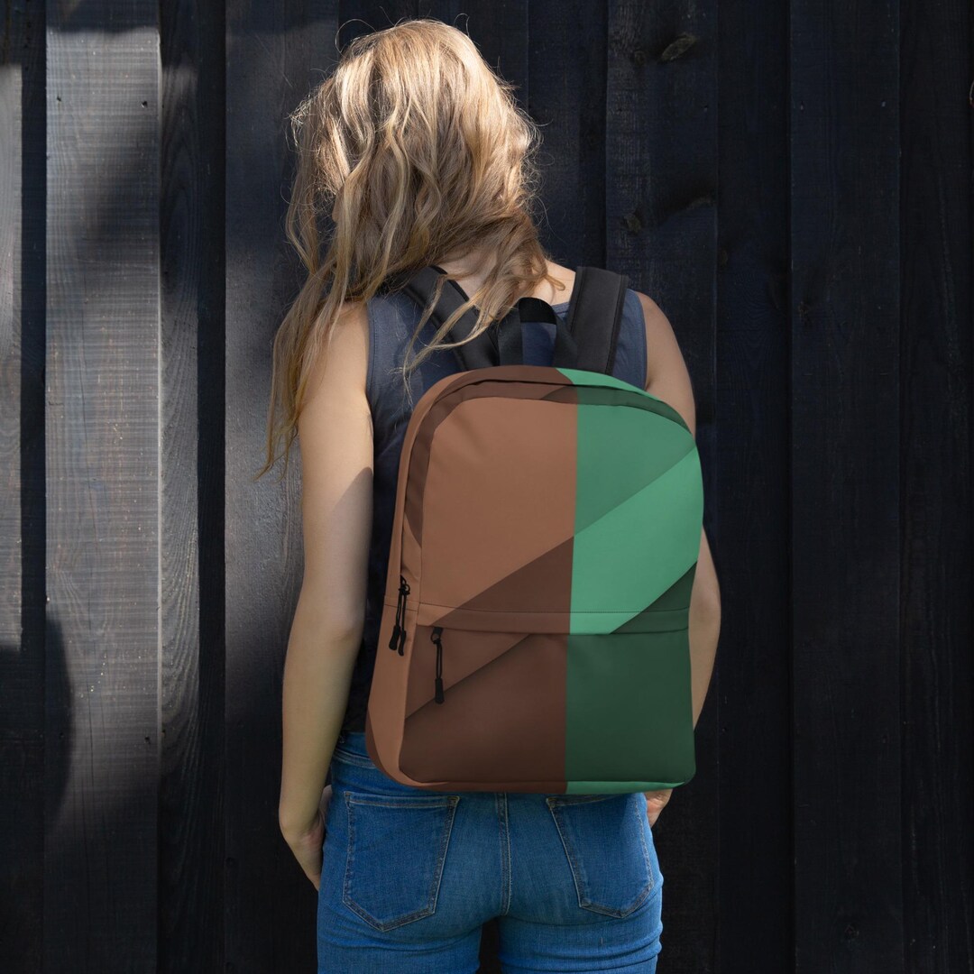 Green and Brown Color Block Backpack - Modern Everyday School Bag - Etsy
