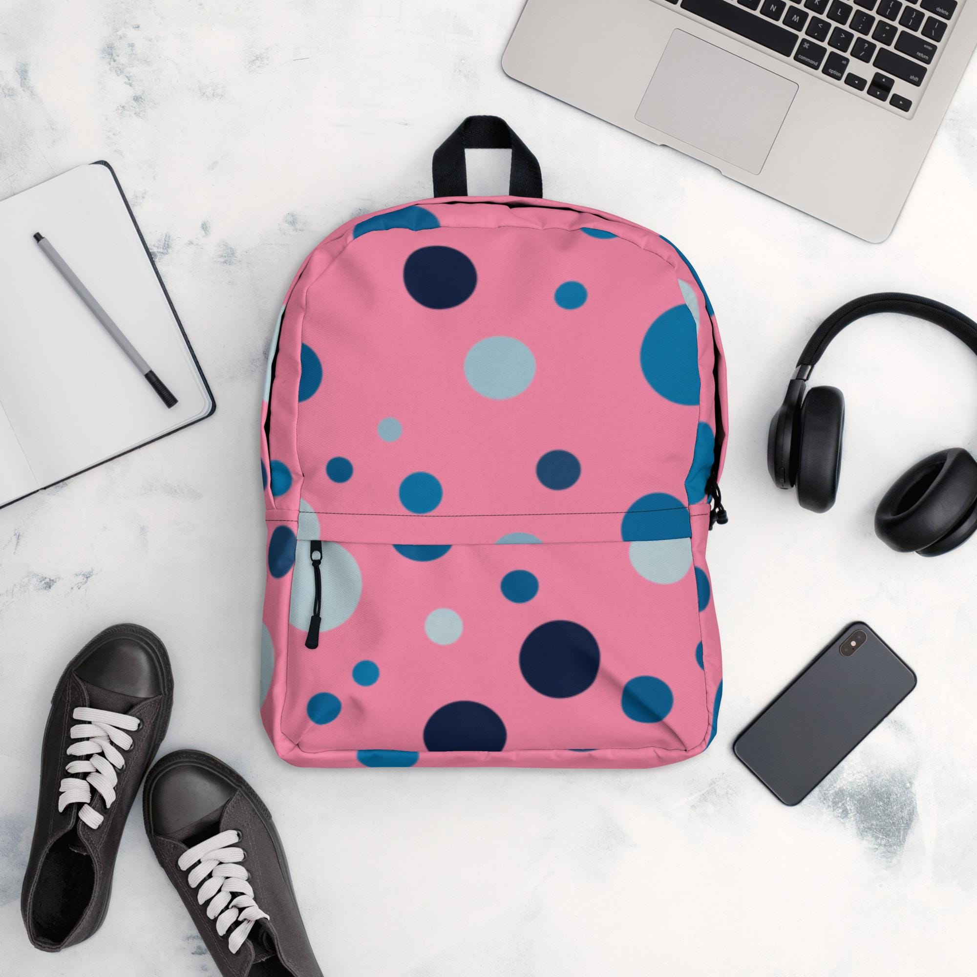 Pink University Plunder State University Backpack XL Laptop Polka Dot Vintage Preppy Style Pink Polka Dot Backpack main image 3