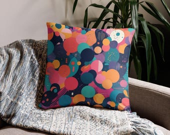 Multicolor Polka Dot Throw Pillow - Colorful, Playful Dotted Decorative Cushion - Basic Pillow