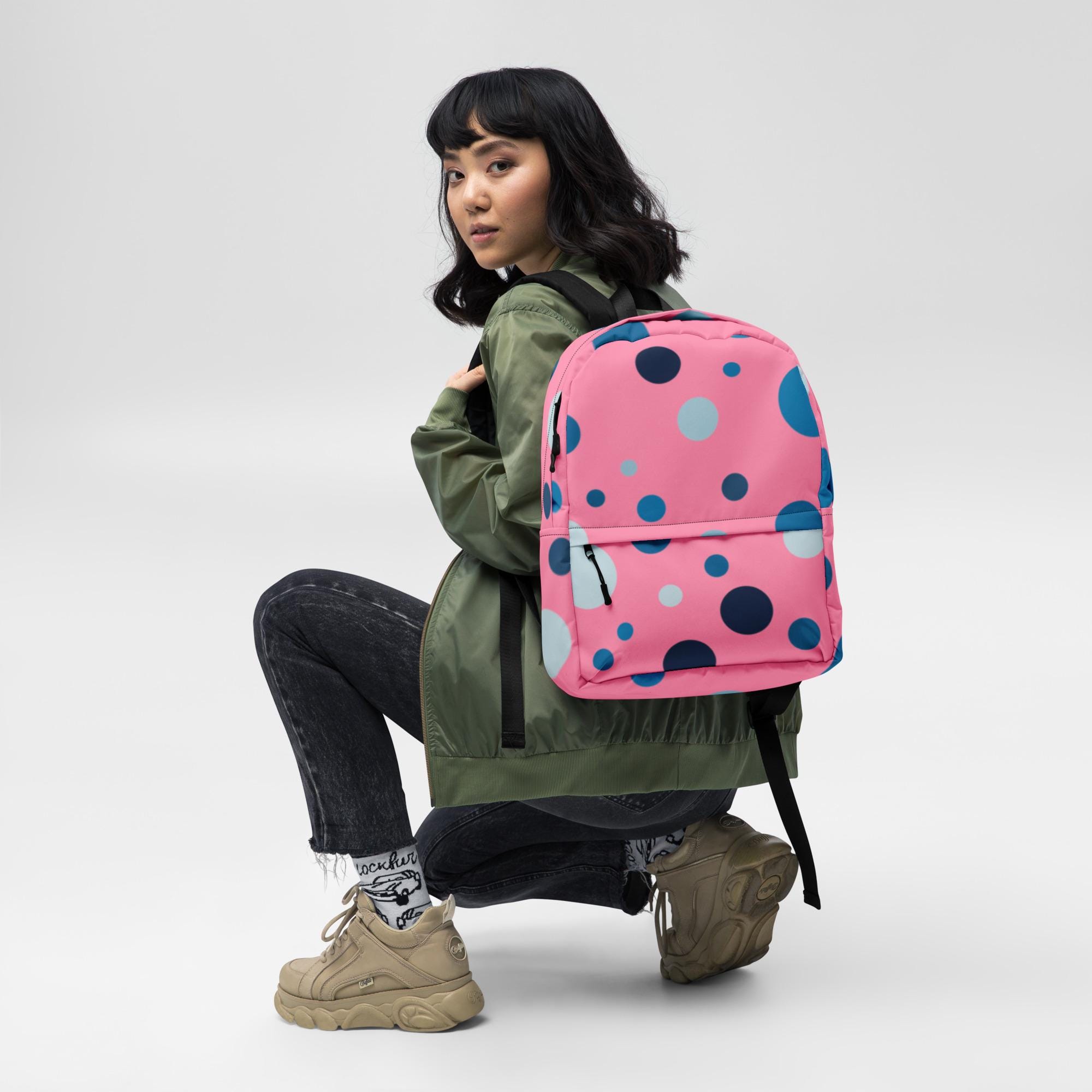 Pink Polka Dot Backpack: Water-resistant Laptop Bag - Etsy display picture 3