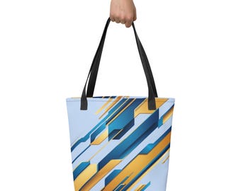 Abstract Blue and Yellow Tote Bag: Modern Graphic Shoulder Bag