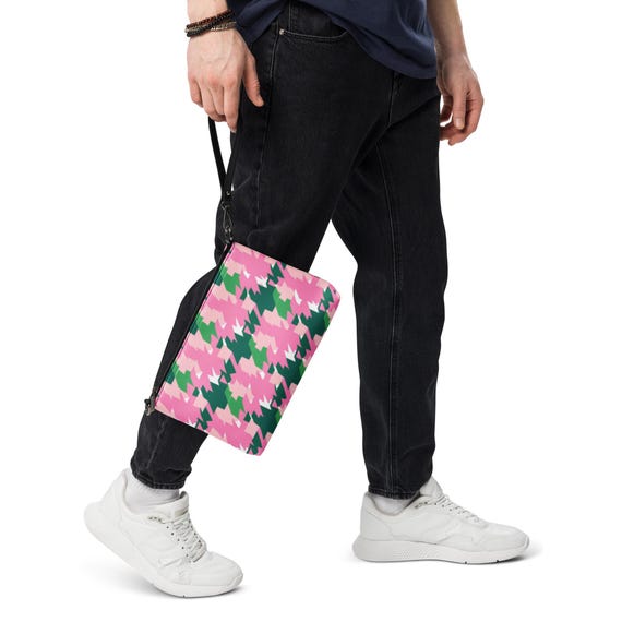 Pink & Green Houndstooth Crossbody Bag: Faux Leather Graphic Purse