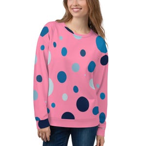 Pink with Blue Polka Dots Sweatshirt - Colorful, Comfy, Stylish Dotted Pullover - Unisex Sweatshirt