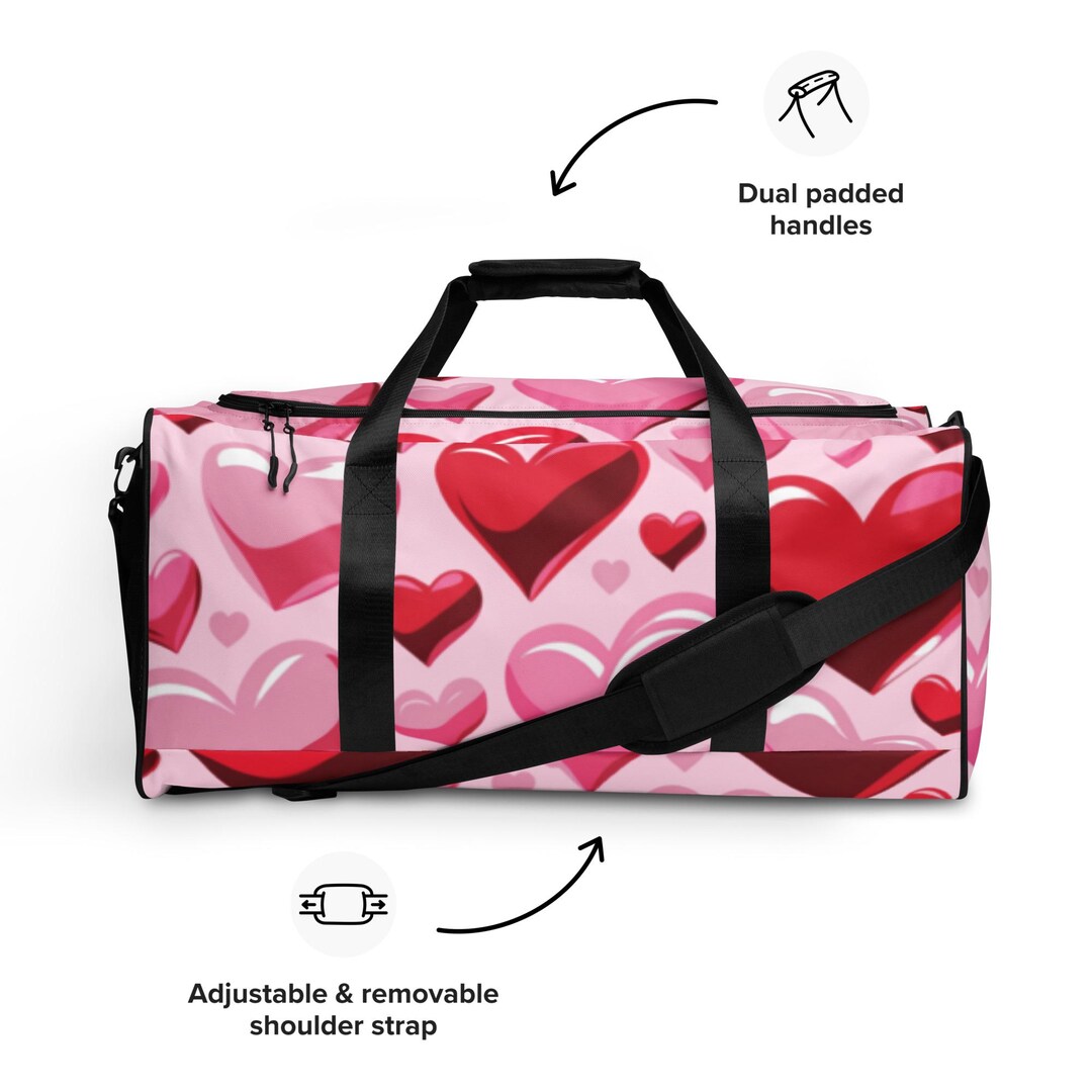 Red and Pink Hearts Duffle Bag - Allover Love Pattern Travel Gym