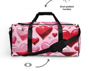 Red and Pink Hearts Duffle Bag - Allover Love Pattern Travel Gym