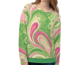 Felpa unisex con stampa Paisley - Pullover in stile boho rosa e verde