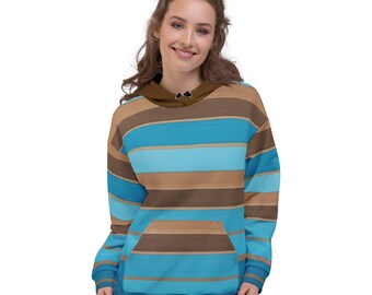 Blue and Brown Stripes Unisex Hoodie - Modern Horizontal Lines Hoodie