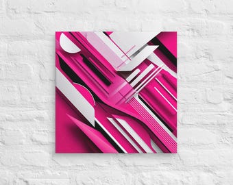Pink and Black Graphic Wall Art Canvas - Modern Abstract Design Home Decor