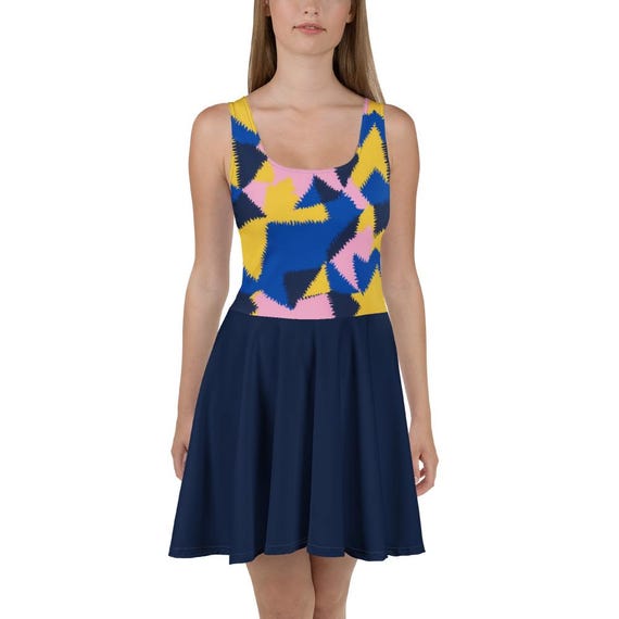 Houndstooth Skater Dress - Blue Pink Yellow Fit & Flare Style - Multicolor  Design Dress - Etsy