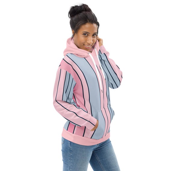 Pastel Stripe Hoodie - Cozy Pink & Blue Vertical Stripes Pullover