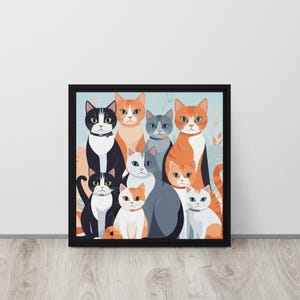 Colorful Abstract Cat Canvas #2 | Framed Cat Wall Art | Modern Cat Lover Gift | Whimsical Feline Home Decor