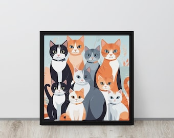 カラフルな猫のポップアートのキャンバス画、カラフルな猫のアート