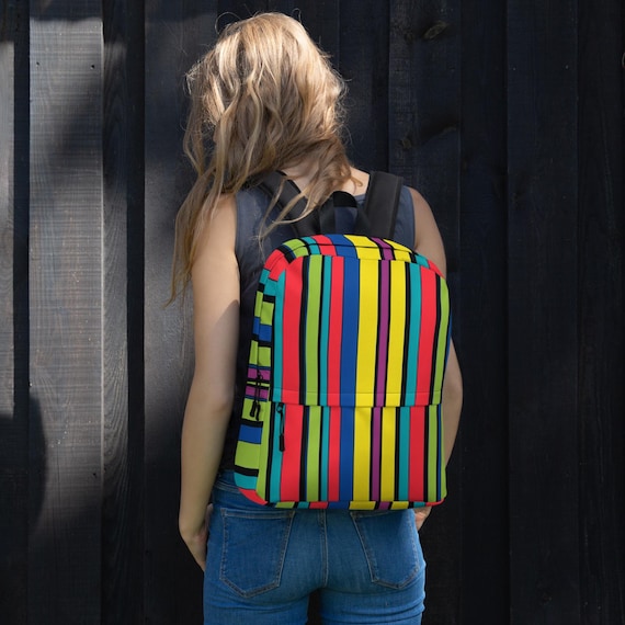 Colorful Striped Backpack Large Rainbow Backpack, Bright Stripe Multicolour Rucksack  main image 2