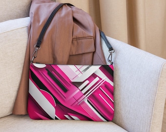 Pink and Black Crossbody bag - Modern Abstract Design Everyday Purse - Trendy Should Bag