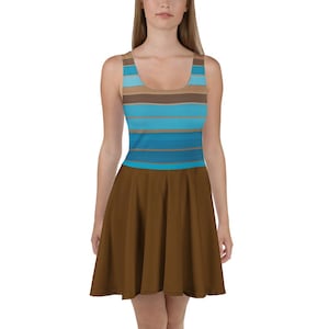 Blue and Brown Stripes Skater Dress #1 - Stylish Horizontal Lines Dress