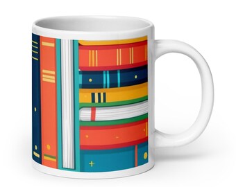 Colorful Book Stack Mug – Reading Lover Gift