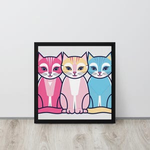 Colorful Abstract Cat Canvas #1 | Framed Cat Wall Art | Modern Cat Lover Gift | Whimsical Feline Home Decor