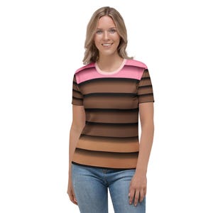 Pink and Brown Striped Women&#39;s T-Shirt - Casual Graphic Tee