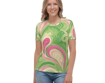 T-shirt elasticizzata con stampa a righe - Rosa - Donna