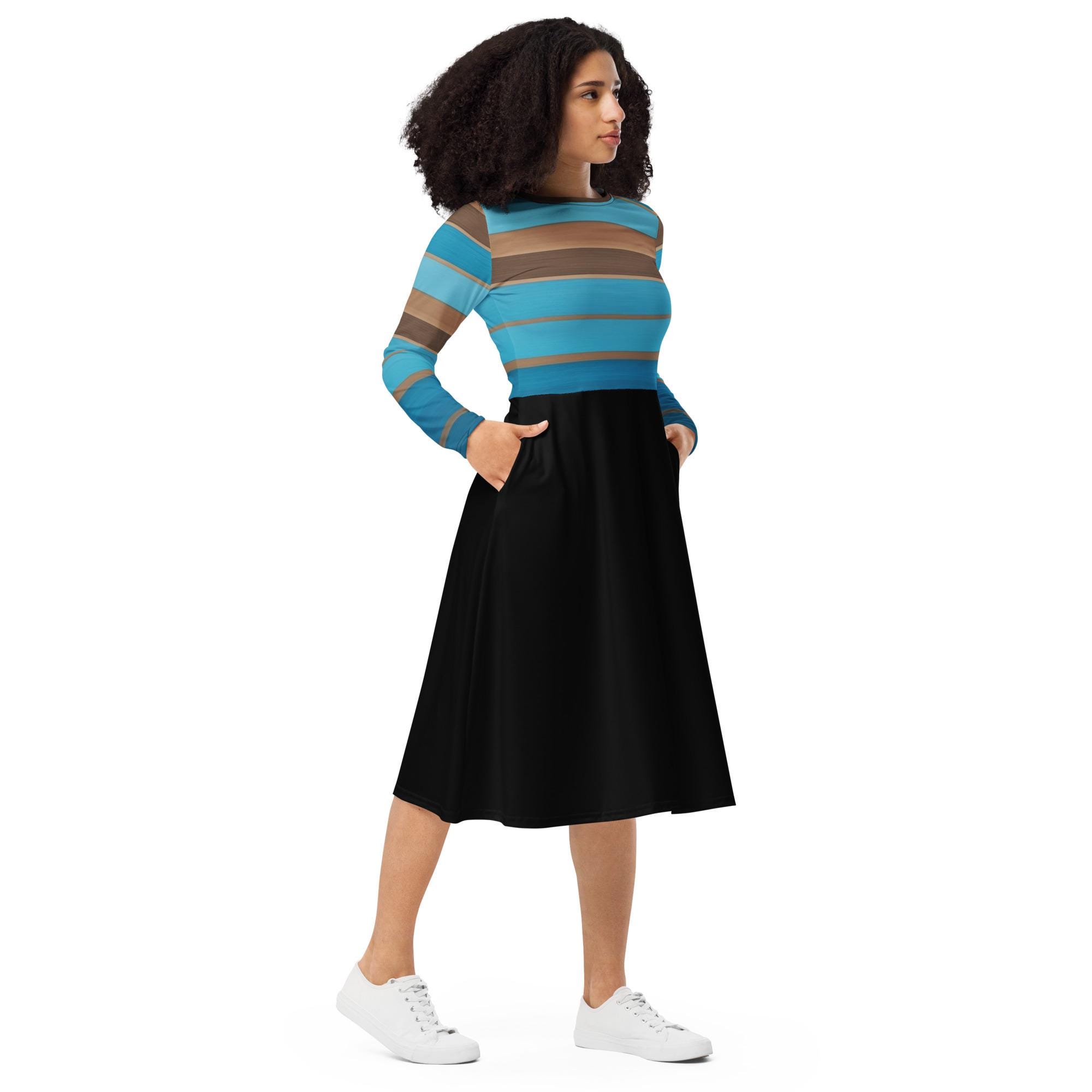 anyone but you blue dress scene Juniper - Tiered Stripe Dress main image 1