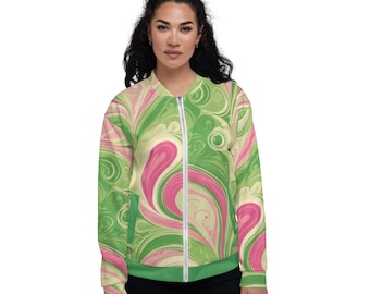 Giubbotto bomber unisex con stampa Paisley rosa e verde - Stile street boho