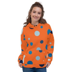 Orange Polka Dot Hoodie: Unisex Recycled Polyester Fleece