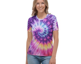 Colorful Tie Dye Women's T-shirt - Multicolor Boho Spiral Pattern Tee