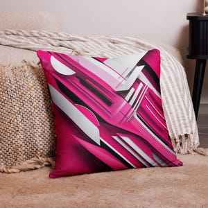 Pink and Black Abstract Throw Pillow: Modern Graphic Home Decor
