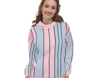 Pastel Stripe Hoodie - Cozy Pink & Blue Vertical Stripes Pullover - Unisex Hoodie