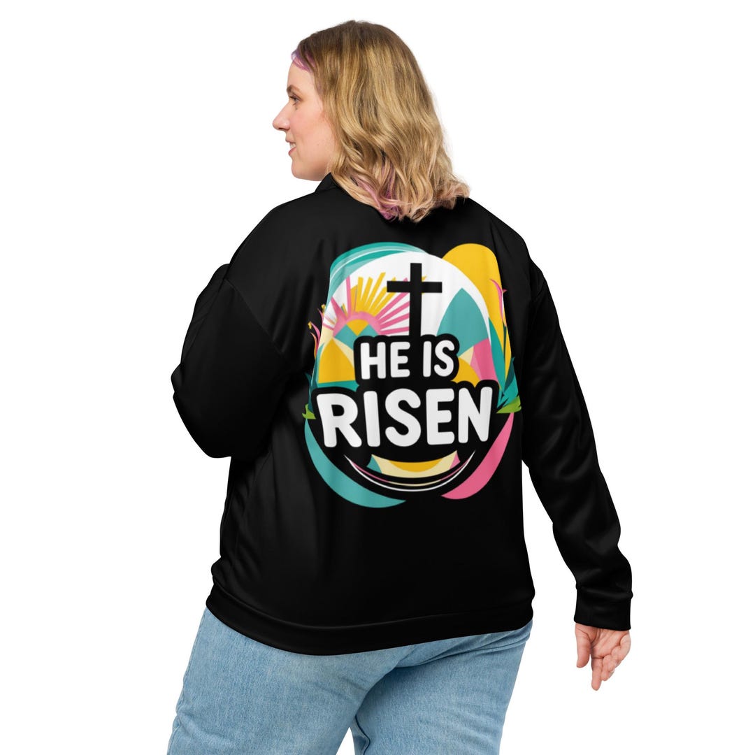 He is Risen Unisex Bomber Jacket - Christian Easter Floral Sunrise ...
