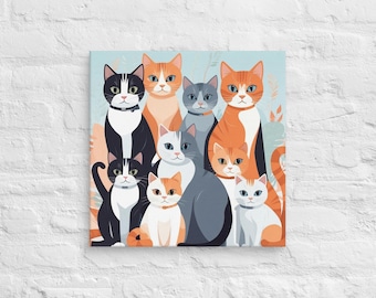 Colorful Abstract Cat Canvas: Whimsical Feline Wall Art