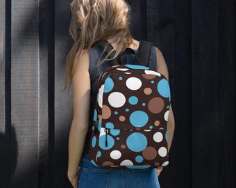 Brown and Blue Polka Dot Backpack - Fun Modern School Bag  display picture 2