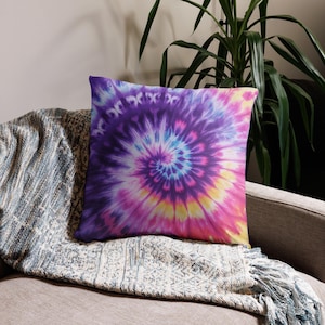 Tie Dye Throw Pillow: Multicolor Boho Spiral Home Decor
