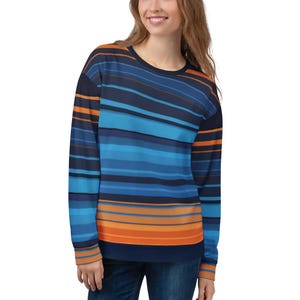 Colorful Striped Sweatshirt: Retro Blue and Orange Pullover