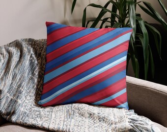 Red and Blue Diagonal Stripe Throw Pillow - Modern Home Decor Accent