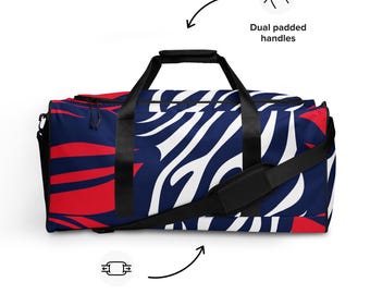 Red, White & Blue Zebra Print Duffle Bag: Travel Gym Bag