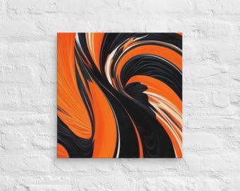 オレンジとグレーの抽象アート モダンでカラフルな黒、白、オレンジの