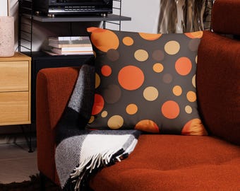 Almofada decorativa com bolinhas marrom e laranja - Decoração moderna e divertida para casa
