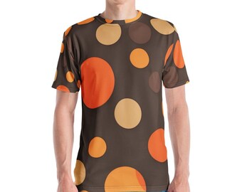 ブラウンとオレンジの水玉模様のメンズTシャツ - 楽しくモダンなグラフィックTシャツ