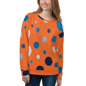 Bold Orange with Blue Polka Dot Unisex Sweatshirt - Colorful, Comfy, Stylish Dotted Pullover