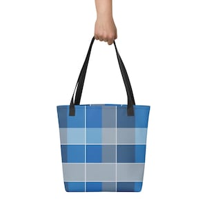 Gingham Tragetasche - Blau und Grau Karo Muster Alltagstasche