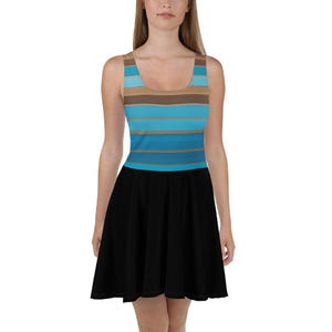Blue and Brown Stripes Skater Dress #3 - Stylish Horizonal Lines Dress