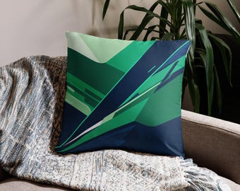Abstract Blue and Green Throw Pillow: Modern Home Decor Cushion
