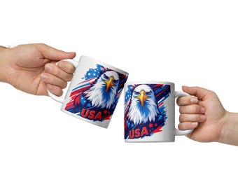 Vintage Adler Kaffeetasse: Rot, Weiß & Blau USA Design