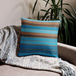 Blue and Brown Striped Throw Pillow: Modern Home Decor Cushion